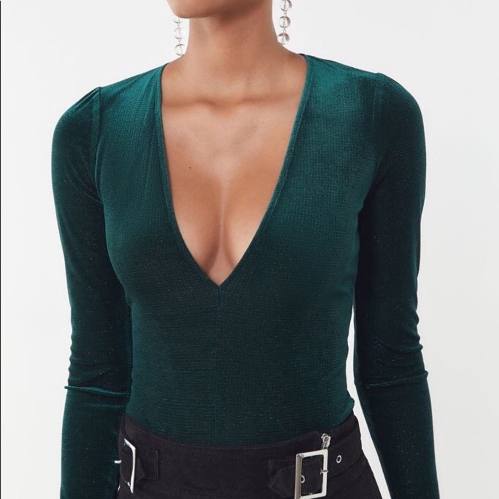 Urban Outfitters Green Glitter Vneck Velvet Top